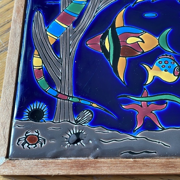 Handmade Ceramic Art Tile Wall Hanging Sea Life - Picture 4 of 6